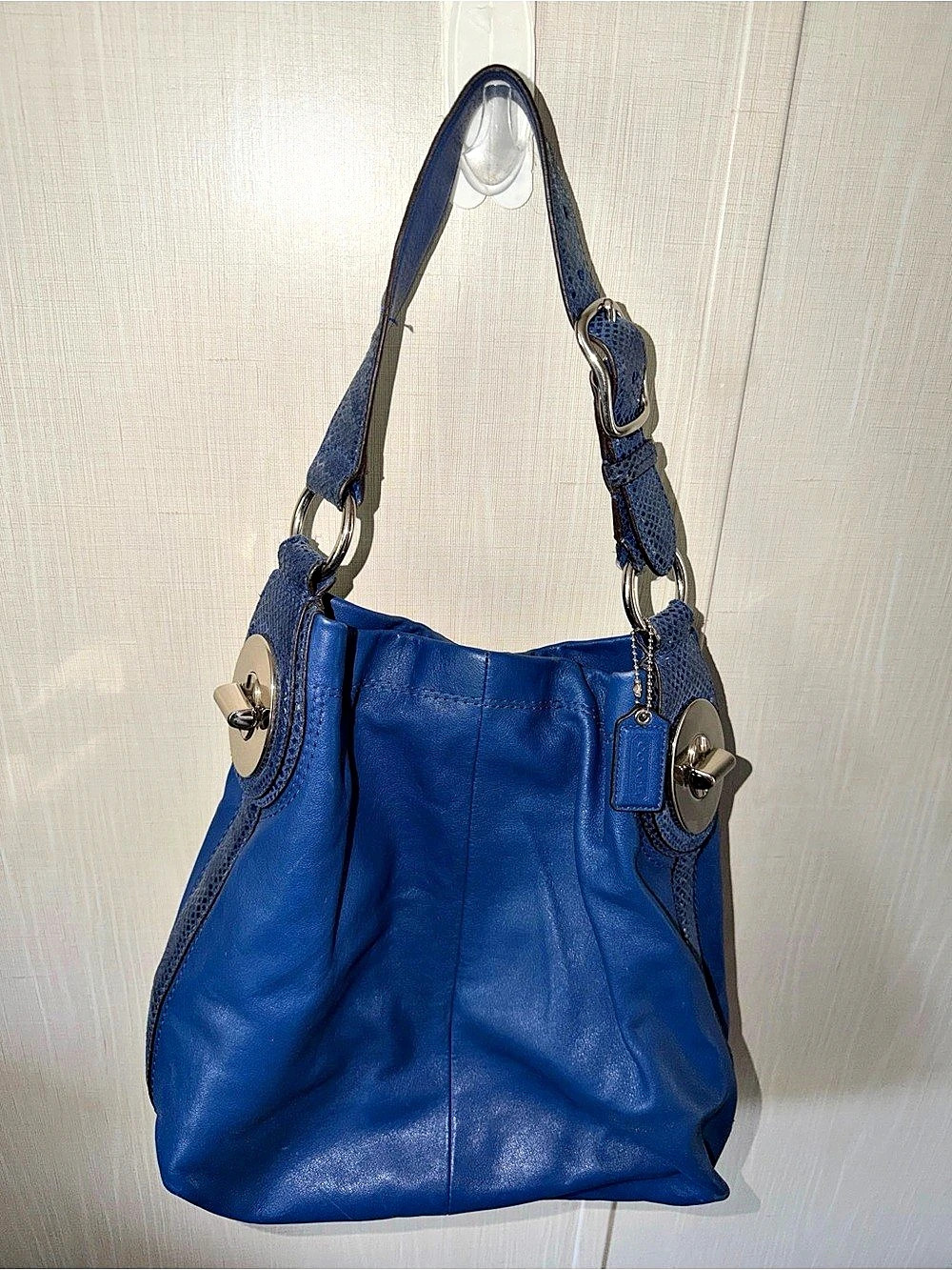 Coach Turnlock Hobo Blue Leather Bag